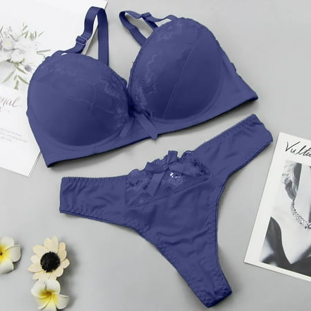Hamky Bra And Panty Sets Nightgowns for Women Women s Underwire Lace Bras Pu Sh Up Bra And Bikini Pan Sets Cotton Pajamas Pj Sets Blue 95D