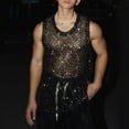thumbnail image 2 of VBTAPA Men's Sheer Mesh Tank Top See Through Sleeveless Tee Shirts Glitter Sequin Vest Disco Party Clubwear Black XL, 2 of 4