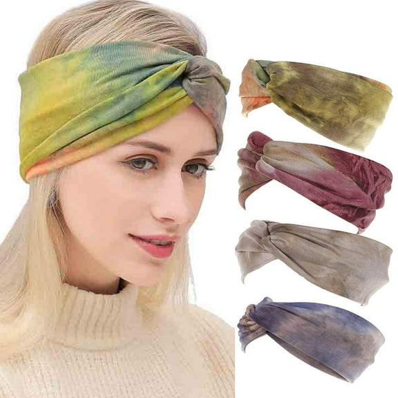 Ludlz Women Boho Wide Headbands Criss Cross Headband Tie Dye Knotted Head Wrap Bandana Elastic Hairbands Hair Accessories