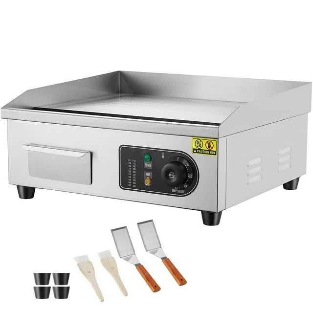 KFFKFF Professional Electric Griddle, 1700W Tabletop Flat Top Grill, Temperature Control from 122℉-572 ℉, Dimensions 17.72 x 11.81 x 0.39in, Stainless Steel Griddle Grill