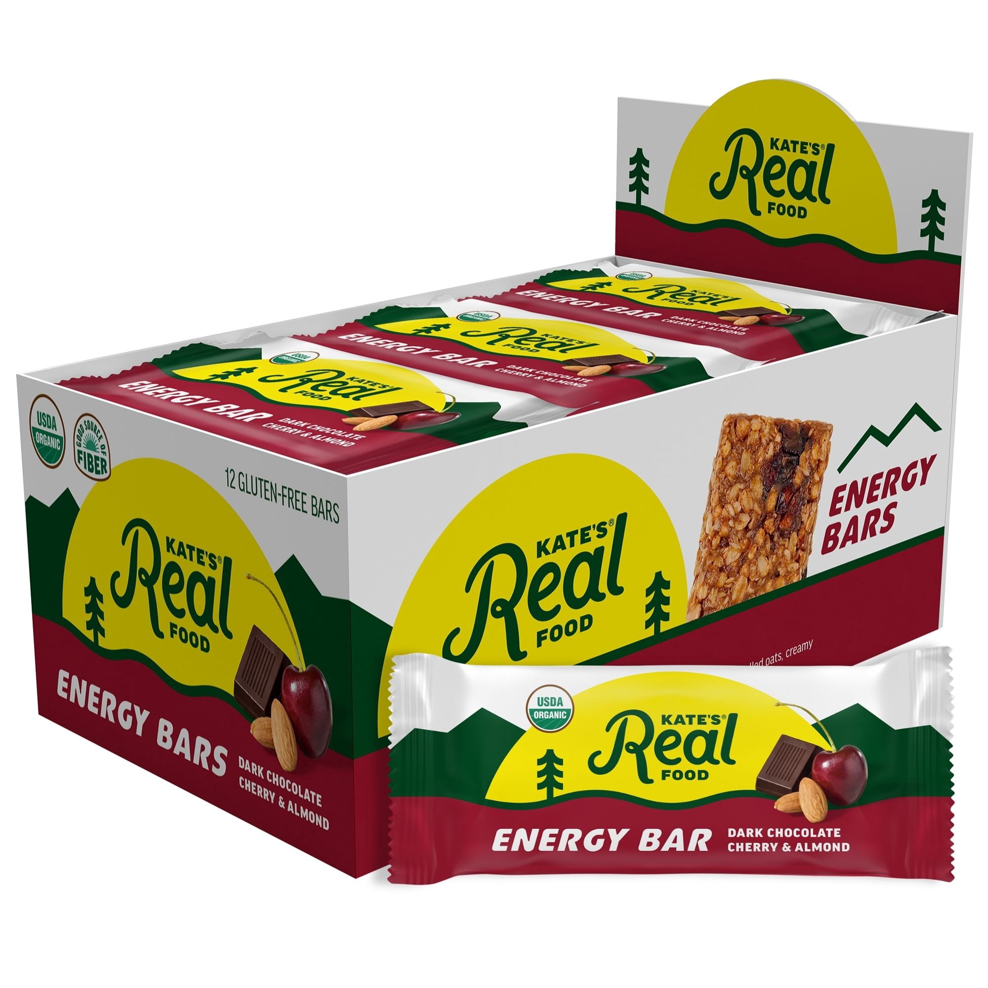 Kate’s Real Food Organic Granola Dark Chocolate Cherry & Almond All Natural Energy Bars - Non GMO, Soy Free, Whole Grain, and Made with Gluten Free Oats - 6 count