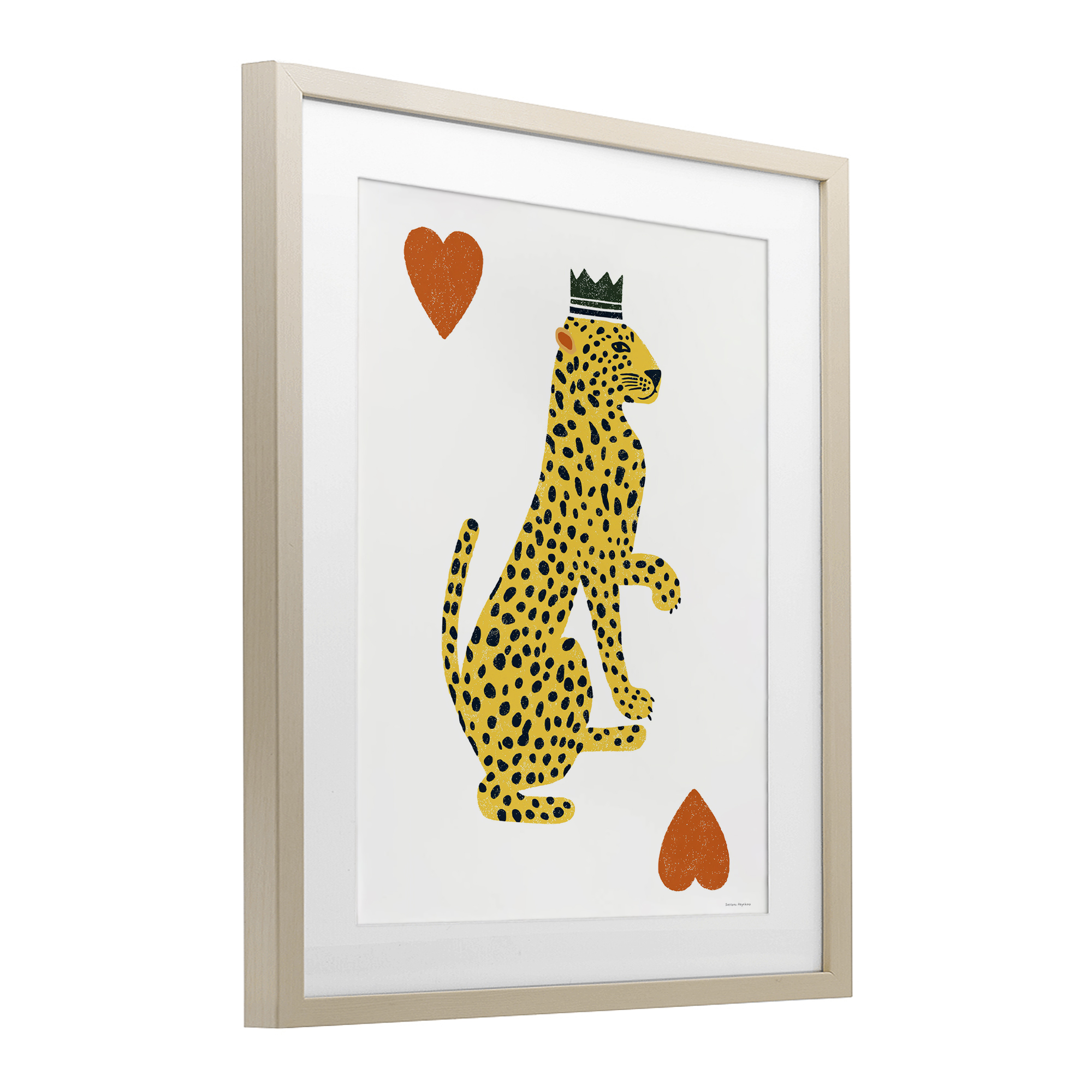 Leopard & Hearts Card Birch Framed Print Under Glass, design by Svetlana Aleynikova