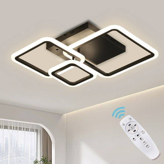 DONGPAI Modern LED Ceiling Light, 19" Squares Design 3000K-6000K Dimmable Flush Mount Ceiling Light with Remote Control for Bedroom Kitchen Living Room