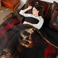 thumbnail image 3 of Manfei Gothic Sugar Skull 7-Piece Twin Bedding, Halloween Romantic Floral Rose Bedding Comforter Set, Gold Red Black,Black Reversible, 3 of 7