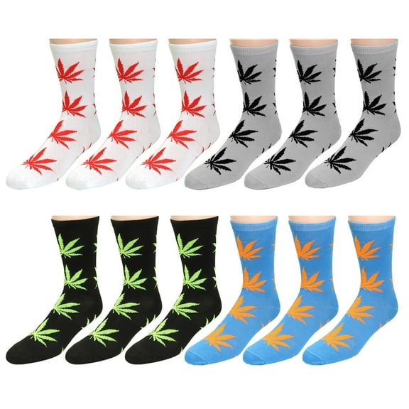 12 Pairs Men Marijuana Leaf Dress Socks Size 10-13