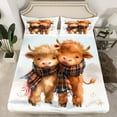 thumbnail image 2 of Feelyou Little Highland Bull Queen Sheet Sets, Kawaii Rustic Cow Flat Sheet, Cartoon Farm Animal Queen Fitted Sheet, Microfiber Bedroom Decor, 4pcs, 2 of 7