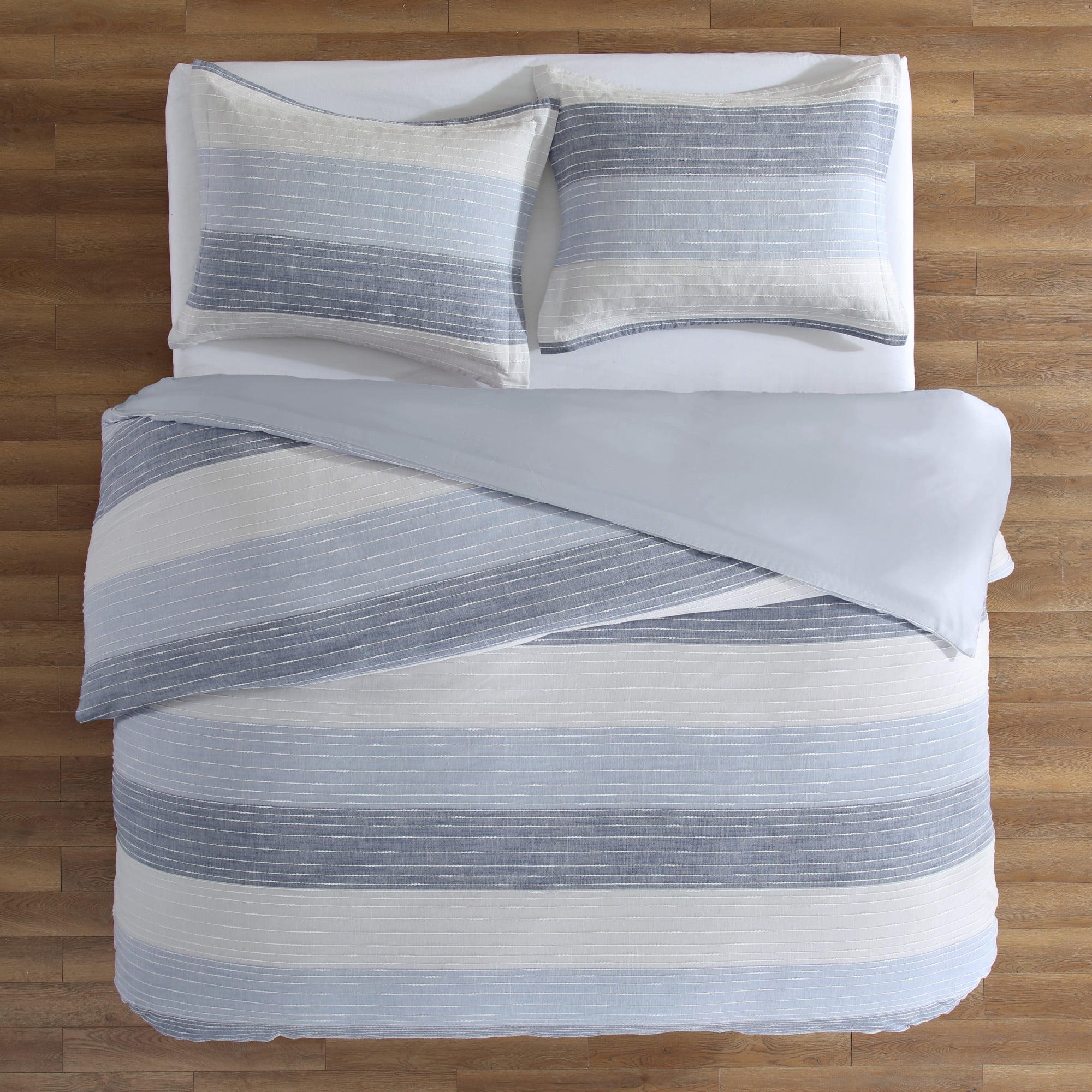 Levtex Home - Sand Stripes Duvet Cover Set - King Duvet Cover (106 x 94in.) + Two King Pillow Cases (36 x 20in.) - Jaquard Stripe - Grey, Chambray, Blue, White - Cotton