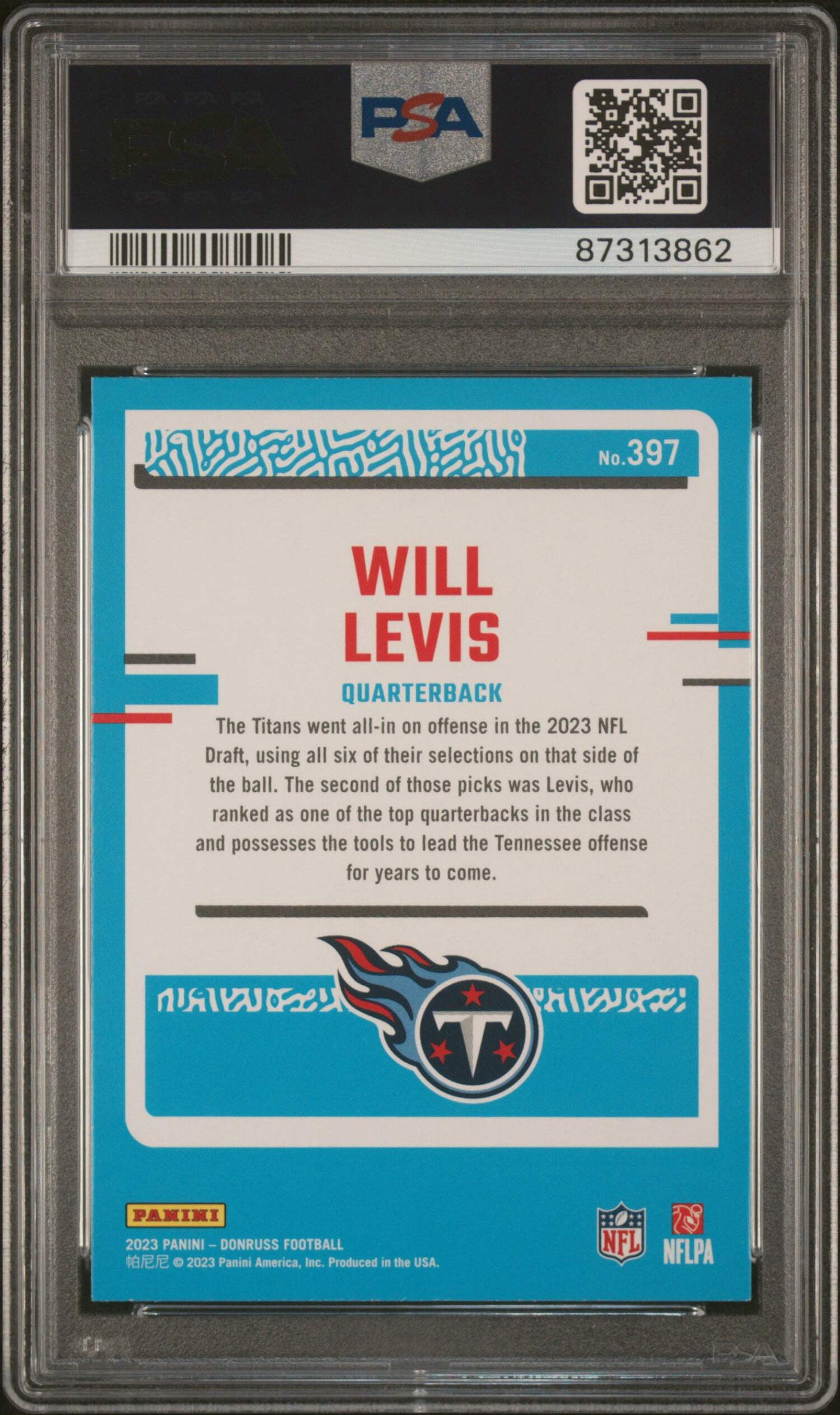 Graded 2023 Panini Donruss Will Levis #397 Rookie RC Football Card PSA 10 Gem Mint