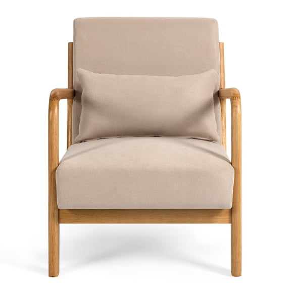 Xukmct Mid Century Modern Leisure Chair Sofa with Wood Armrest and Feet, Single Seat Accent Chair for Living Room, Offie, Beige
