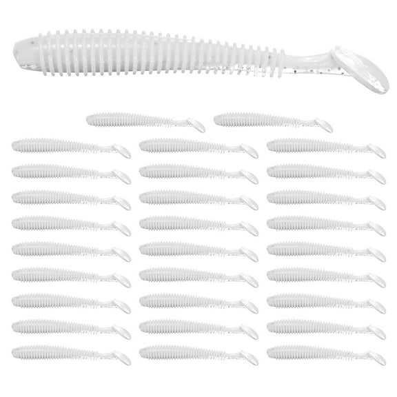 Uxcell 2.56"  Soft Fishing Lures [30-Pack] - Paddle Tail Swim Bait - White & Durable ABS Plastic