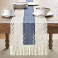thumbnail image 2 of Tapete de mesa ZeeMart, estilo macramé, bicolor, 30 x 230 cm, azul/marfil, 2 of 7