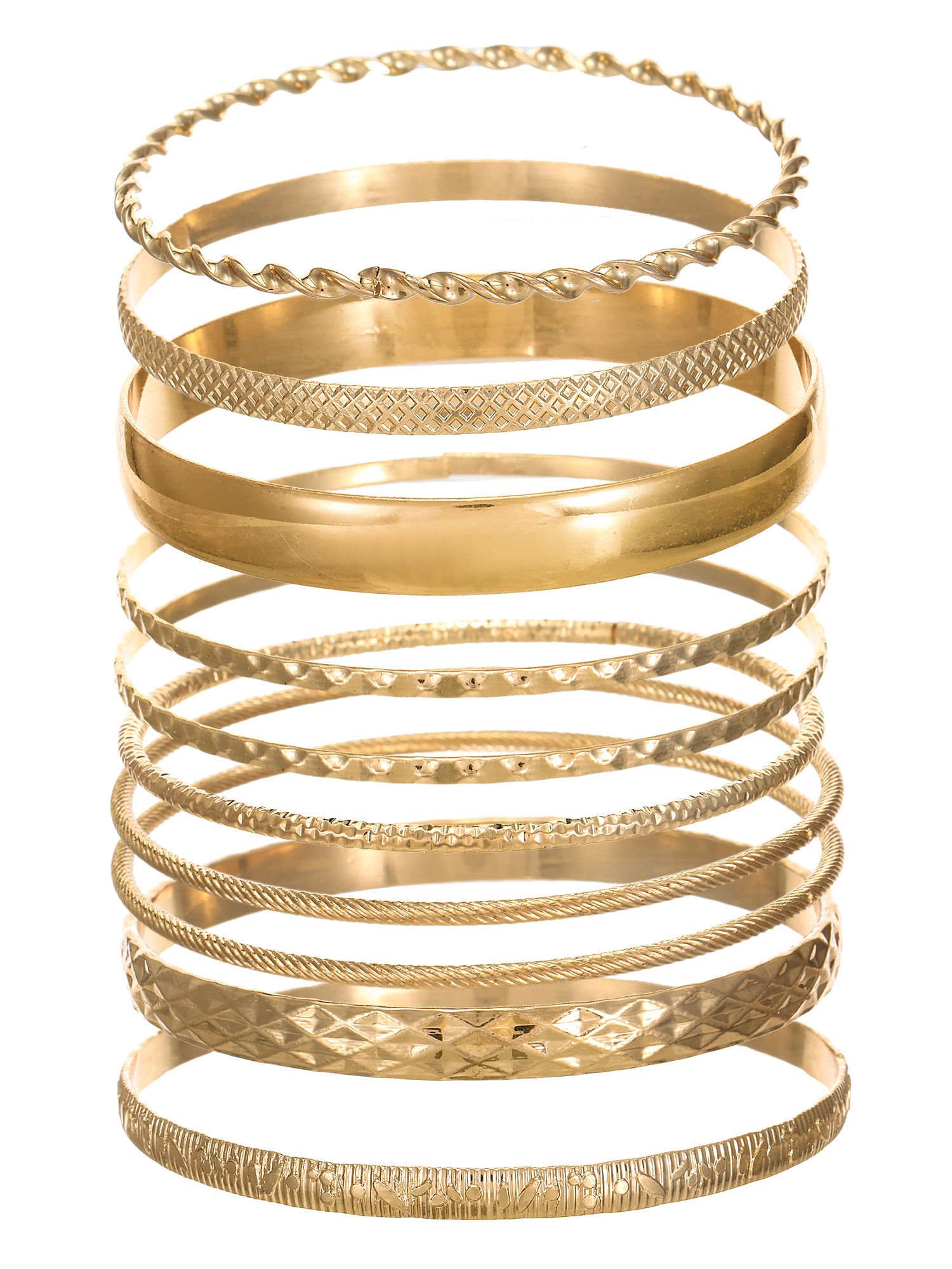Time and Tru Textured Gold-Tone Bangle Bracelets Fashion Jewelry, Gold-Tone, (10-Inch), [Gift Box]