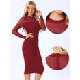 thumbnail image 2 of DARING DIVA Mesh Ruch Elegant Cocktail Bodycon Dress L Dark Red, 2 of 6