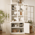 thumbnail image 4 of 75.25''H 36.25''W Freestanding Pantry Cabinet with Glass Door, Farmhouse Display Cabinets with Storage, Hutch with Lattice Window for Hallways, Living room, 4 of 5