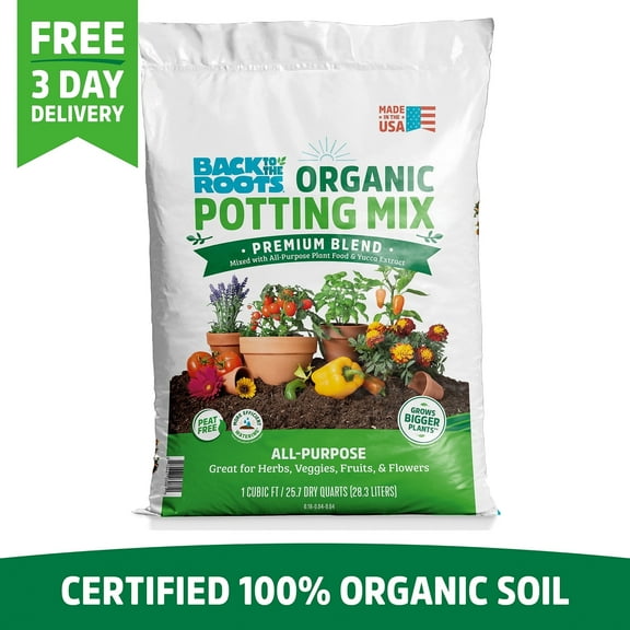 Organic Potting Mix (1 cu.ft.) 100% USA Made & Peat-Free, Blended with Organic Fertilizer