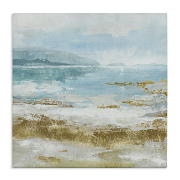 Stupell Industries Distressed Beach Landscape Coastal Painting Gallery Wrapped Canvas Art Print Wall Art, 17 x 17