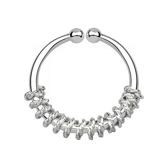 iJewelry2 Illusion Faux Fake Clicker Sterling Silver Septum Nose Ring with Rope Wire Motif