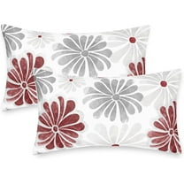 Throw Pillow Covers Decorative 12 X 20 Inches Pack of 2 Cozy Fleece Two-Tone Blooming Flowers Decorative Cushion Cases for Couch Bed Sofa Farmhouse Decoration Burgundy Grey