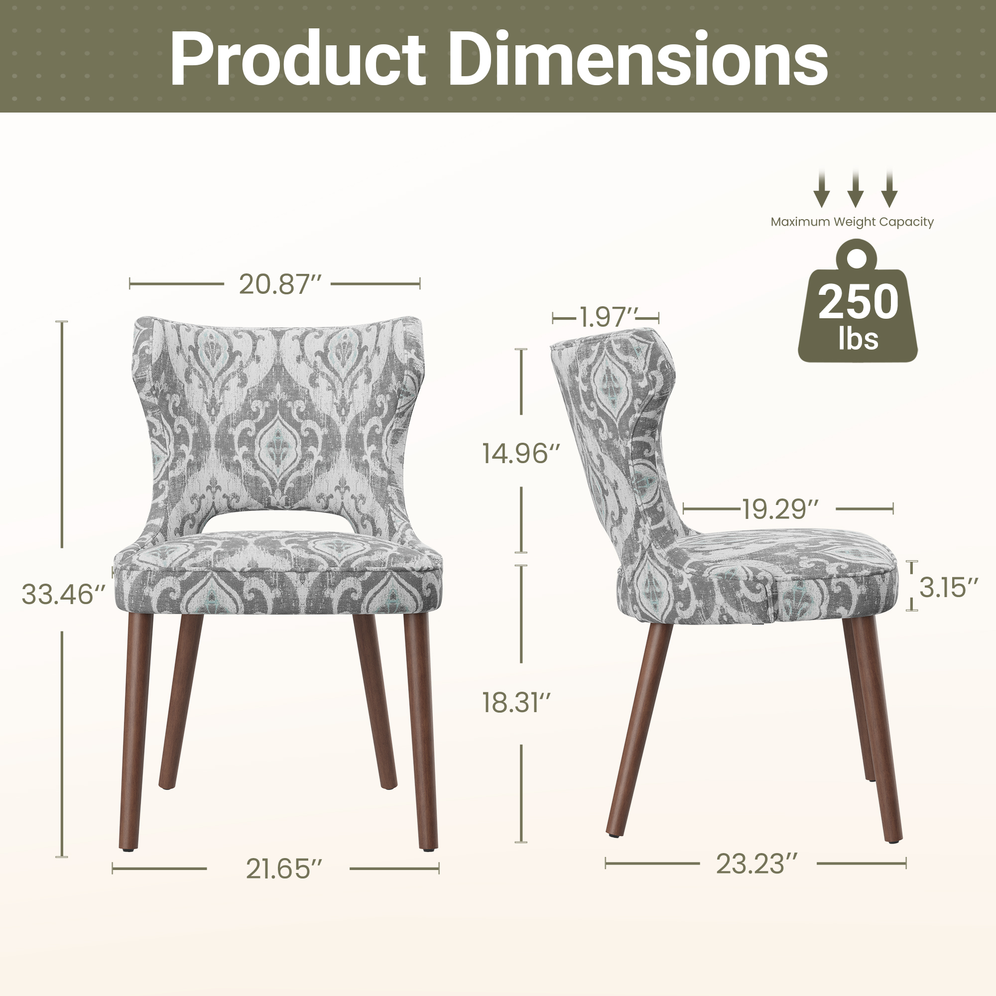 EOP Modern Fabric Upholstered Dining Chairs Set of 6, Wingback Dining Side Chairs with Solid Wood Legs, Farmhouse Dining Room Chairs for Dining Kitchen Living Room, Jacquard