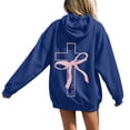 thumbnail image 4 of Christian Hoodies for Women Pink Cross Bow Print Sweatshirt Oversized Long Sleeve Faith Graphic Hooded Pullover Top, 4 of 7