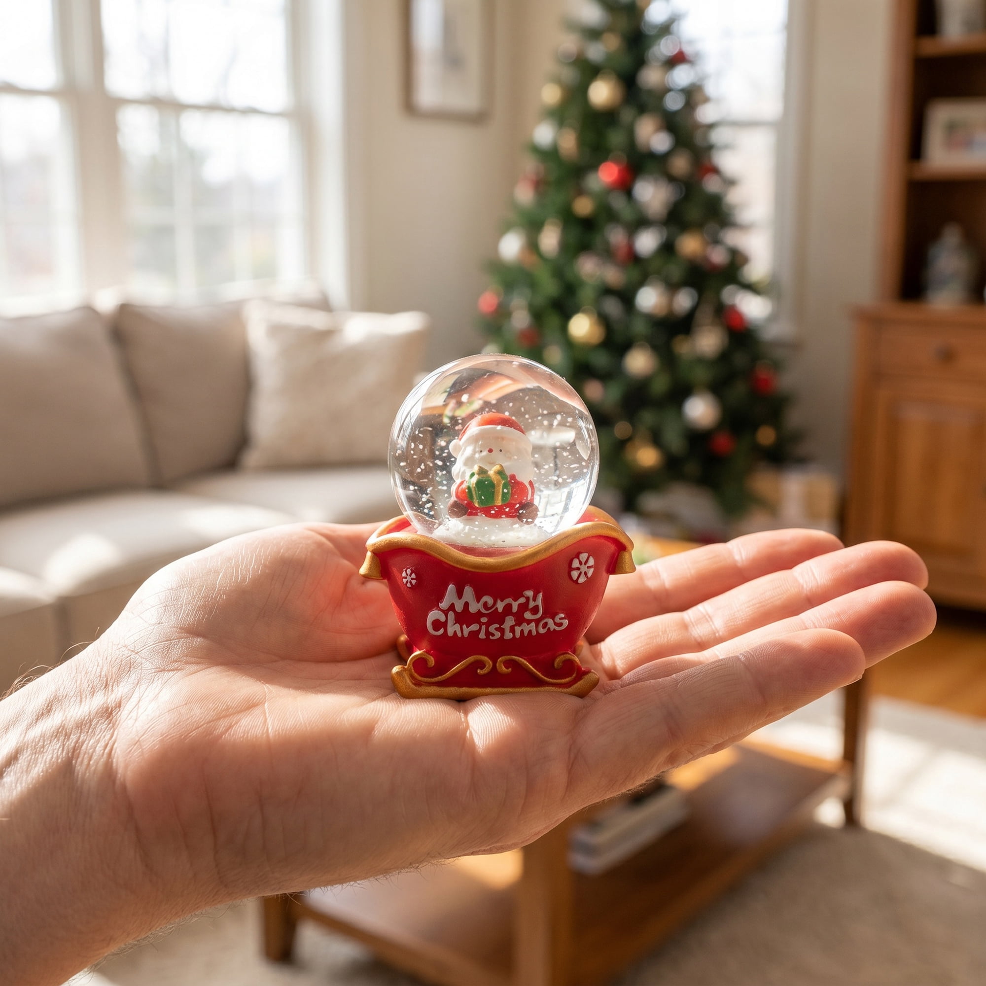 Unique Bargains Light Up Crystal Ball LED Glitter Snow Globe Red R 1.8" x 1.8" x 2.7"