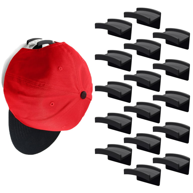 Modern JP Adhesive Hat Hooks for Wall, 16 Hooks, Black, Minimalist Hat Rack