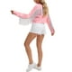 thumbnail image 2 of Chaqueta de mezclilla con flecos de manga larga y dobladillo deshilachado para mujer INSPIRE CHIC, corta, color rosa, 2 of 5