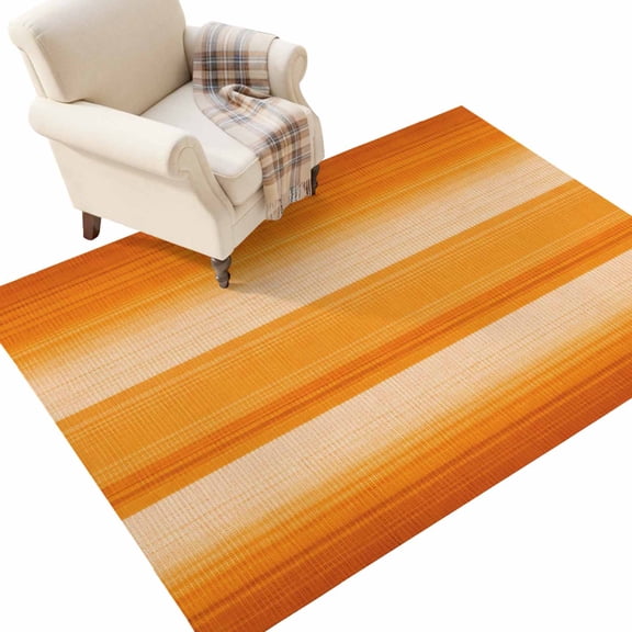 Orange Stripes Washable Area Rug 2.7 x 5 ft Country Vintage Minimalist Gradient Brushstrokes Soft Non‑Slip Rugs Stain Repellent Indoor Mats for Kitchen Aisle, Foyer, Foot‑of‑Bed, Mudroom
