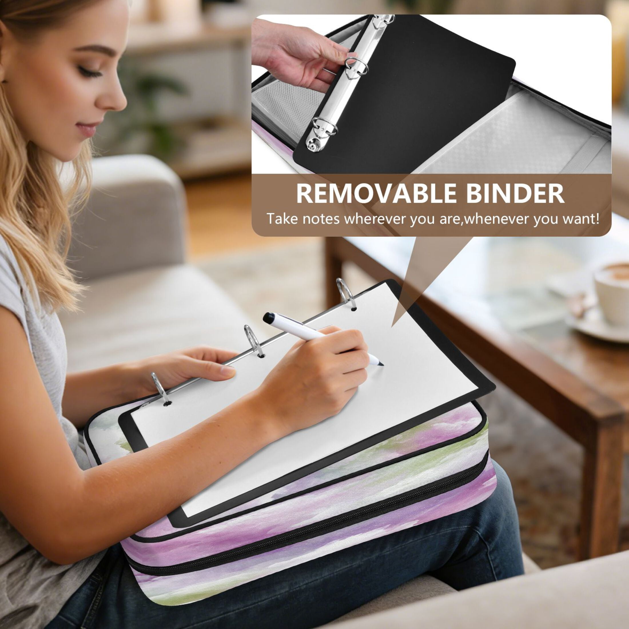 3 Ring Zipper Binder with Accordion File Organizer Waterproof Back to College Binder - 7 Layer Document Organizer for Study Home Office College Travel Supplies Soft Cloud Glimmer