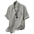 thumbnail image 3 of KTMKH Men's Cotton And Linen Solid Color Lapel Short Sleeved Casual Jacket, 3 of 7