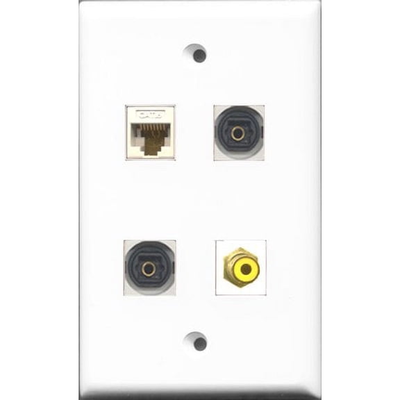 RiteAV 1 Port RCA Yellow 2 Port Toslink and 1 Port Cat6 Ethernet White Wall Plate