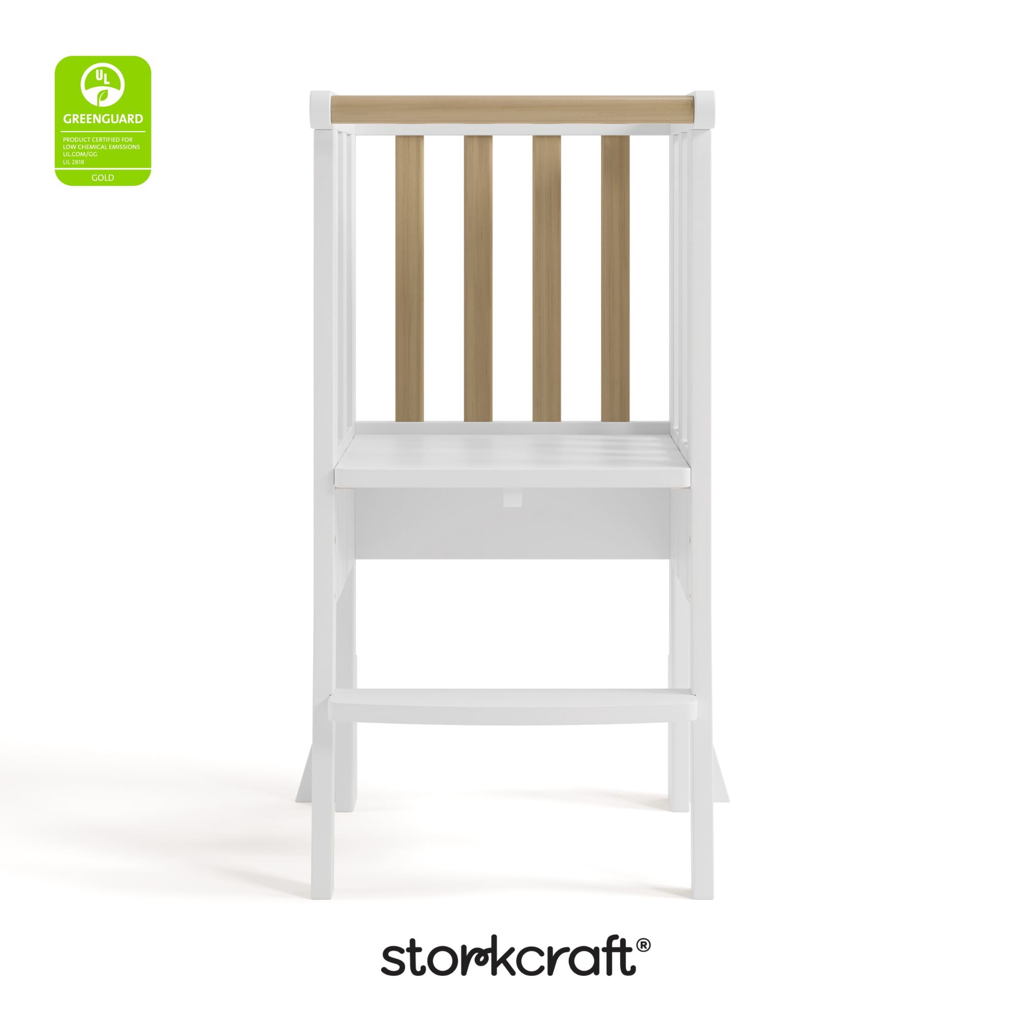 Storkcraft Toddler Montessori Foldable Step Stool, White with Driftwood