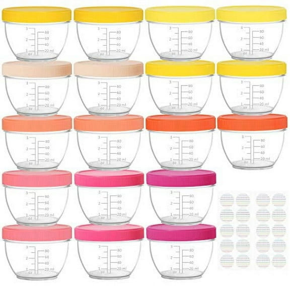 Youngever 18 Sets Baby Food Storage, 4 Ounce Baby Food Containers with Lids, 9 Bright Pink Colors, with Lids Labels