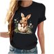 thumbnail image 4 of Tops de Cuello Alto para las Mujeres Amante Impreso Camiseta Cuello Redondo Manga Corta, Poliéster Spandex, 4 of 7