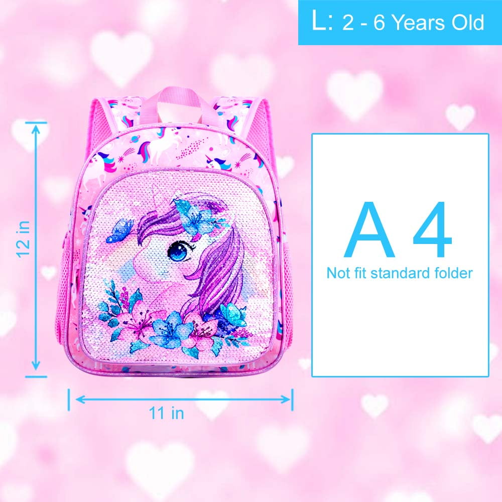 AGSDON Toddler Backpack for Girls, Kids Cute Unicorn Preschool Bookbag, Kindergarten Sequin School Bag