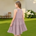 thumbnail image 7 of Abcomgle Girls Summer Dress Kids Casual Halter Neck Sleeveless Midi Dress Plaid A-line Sundresses Flare Swing Skirt 7-8 Years,Light Purple, 7 of 7