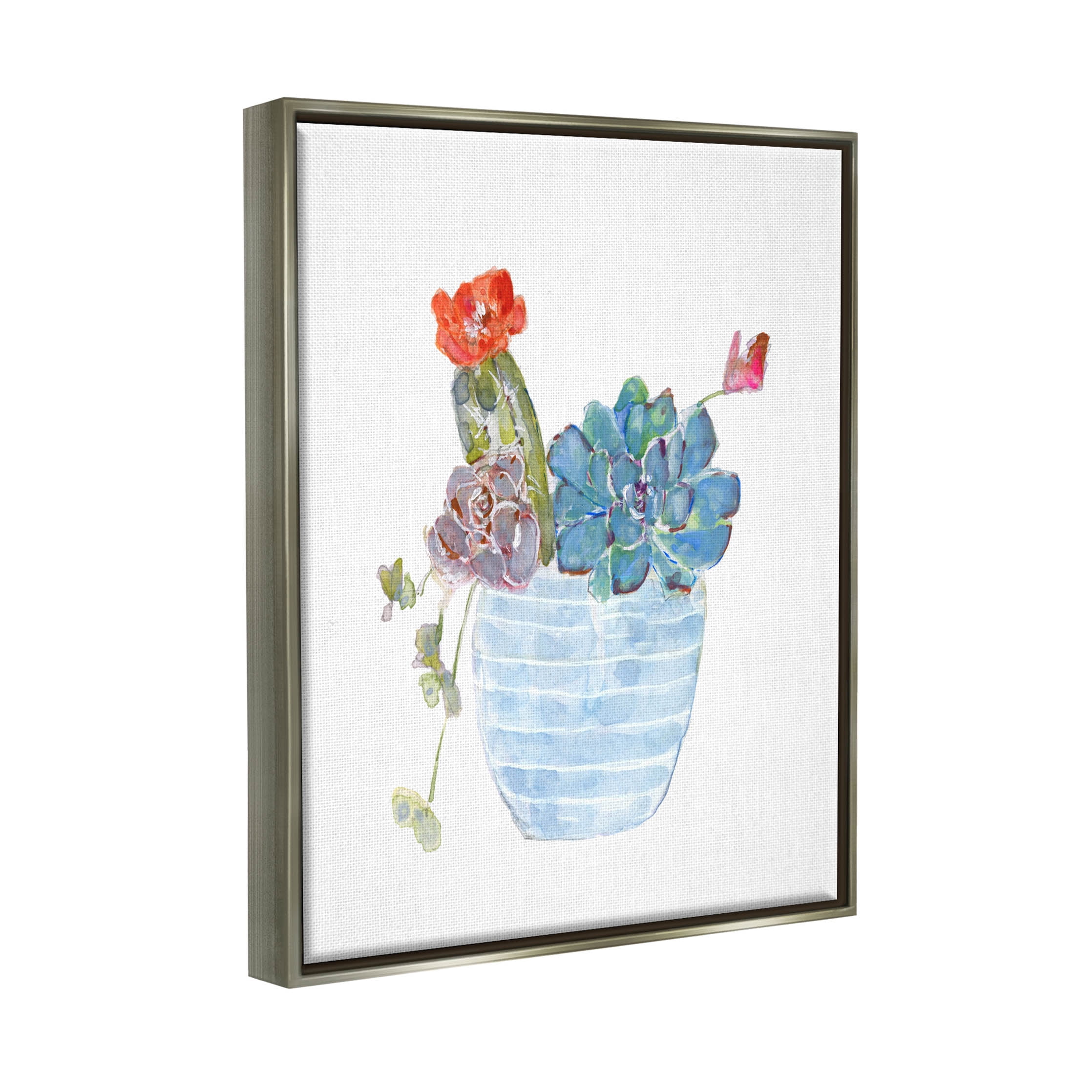 Stupell Industries Cactus Succulent Planter Graphic Art Luster Gray Floating Framed Canvas Print Wall Art, Design by Sally Swatland