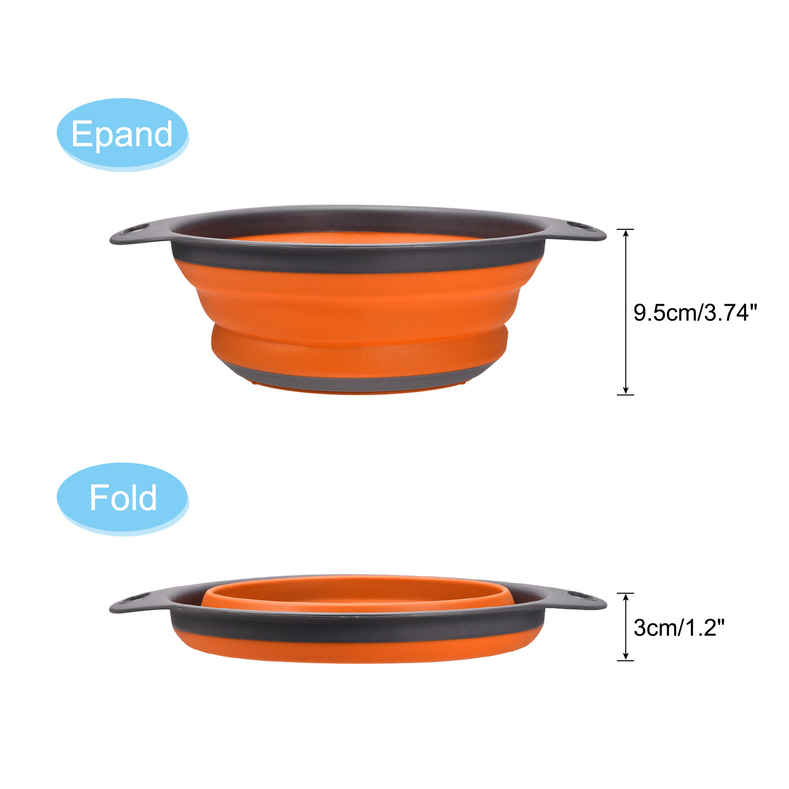 Unique Bargains Collapsible Colander Silicone Round Foldable Strainer with Handle Orange