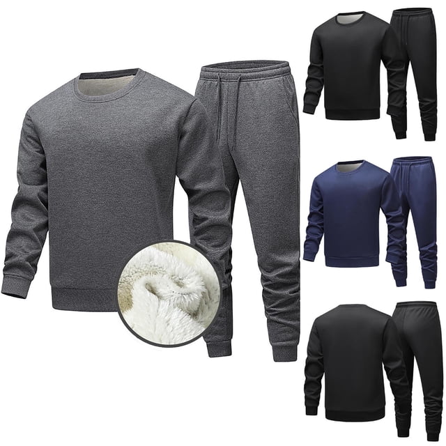 Yuyuzo Mens Sweatsuits 2 Piece Sets Fleece Lined Sweatshirts Jogger Sweatpants Casual Solid Warm Sport Outwear Outfits