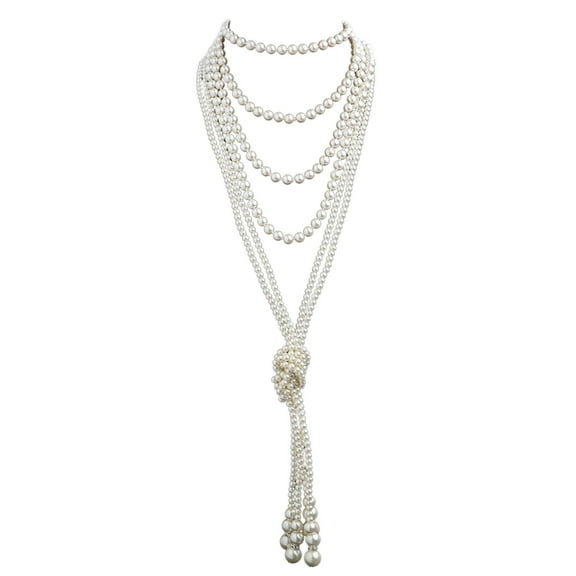 Necklaces & Pendants 1920S Pearls Necklace Fashion Faux Pearls Gatsby Accessories Vintage Costume Jewelry Cream Long Necklace for Women (White )
