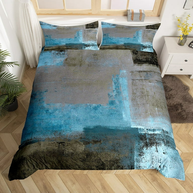 Navy Blue Grunge Comforter Cover Grey Watercolor Bed Set Gray Ombre Gradient Duvet Cover King Size Tie Dye Abstract Bedding Sets Hippie Fluid Ink