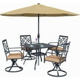 thumbnail image 4 of SUNCROWN 5 Pieces Outdoor Dining Set Metal Swivel Cushioned Chairs Patio Furniture Sets with Steel Slat Bistro Table and Brown 9Ft Patio Umbrella for Backyard, Lawn, Garden, 4 of 9