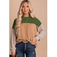 thumbnail image 3 of Women's Green Color Block Long Sleeve Ribbed Loose Top, 3 of 5
