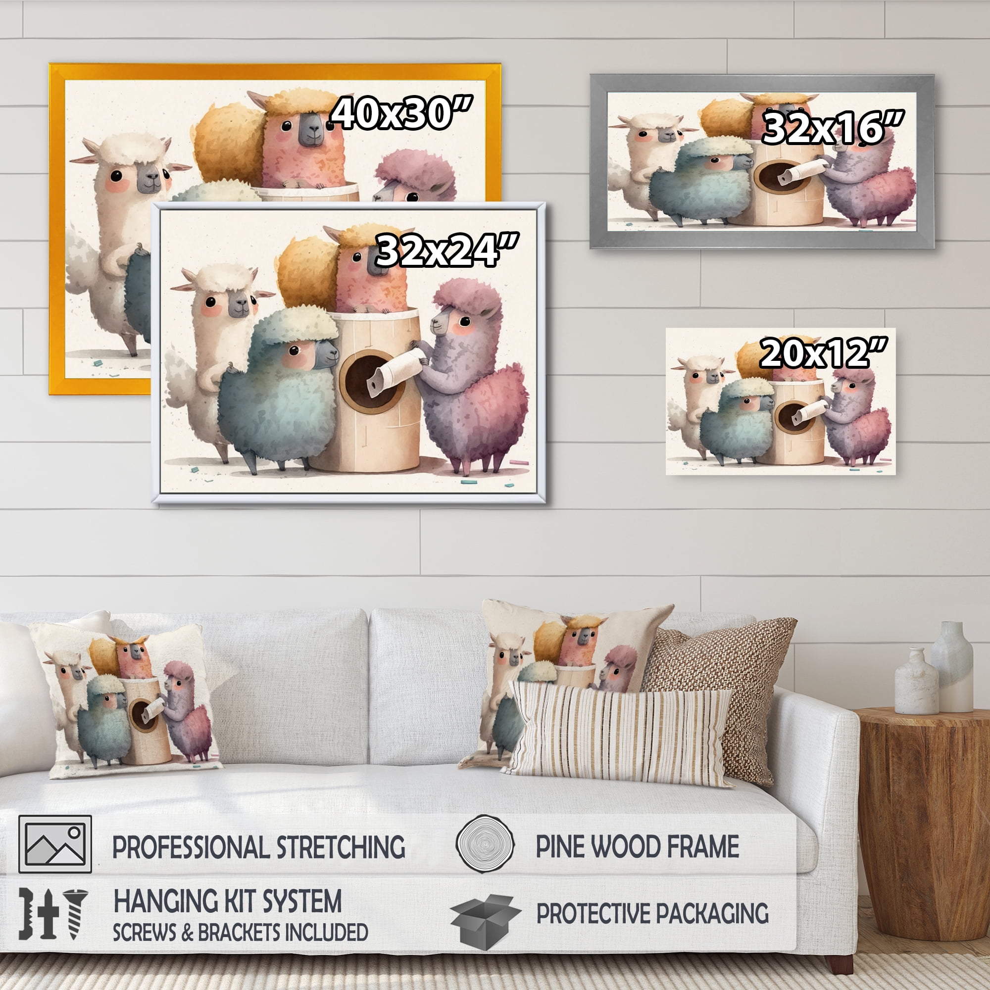 Designart Llama'S Building A Tower Of Toilet Paper Canvas Wall Art