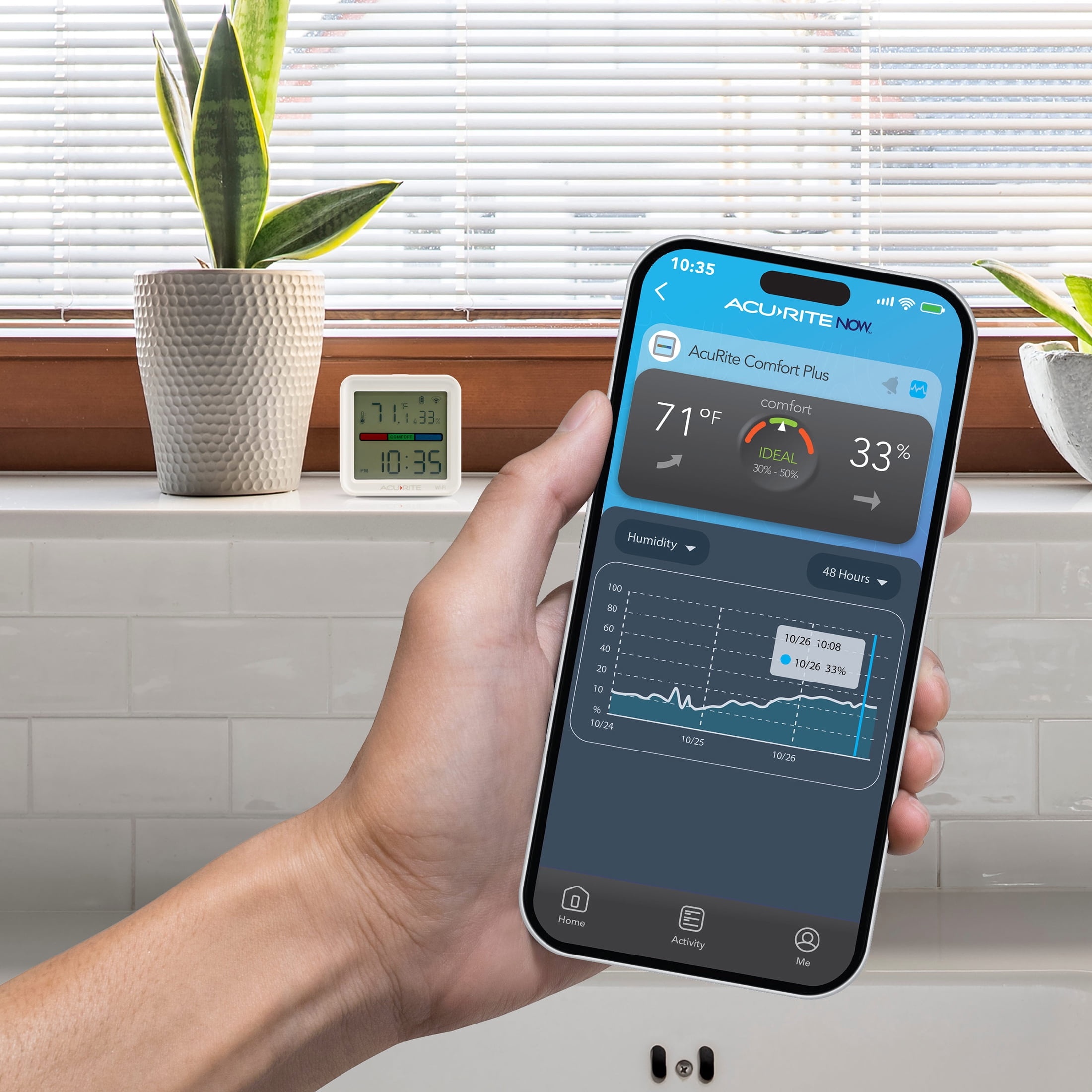 AcuRite 17017W Smart WiFi Indoor Thermometer & Hygrometer – Temperature and Humidity Monitor with App, Digital Display, Comfort Meter, Remote Alerts