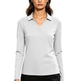 thumbnail image 2 of ClodeEU Women's Lapel V Neck Long Sleeve Top,Solid Color Casual Slim Fit Pullover Shirt White,Women's Plus L, 2 of 7