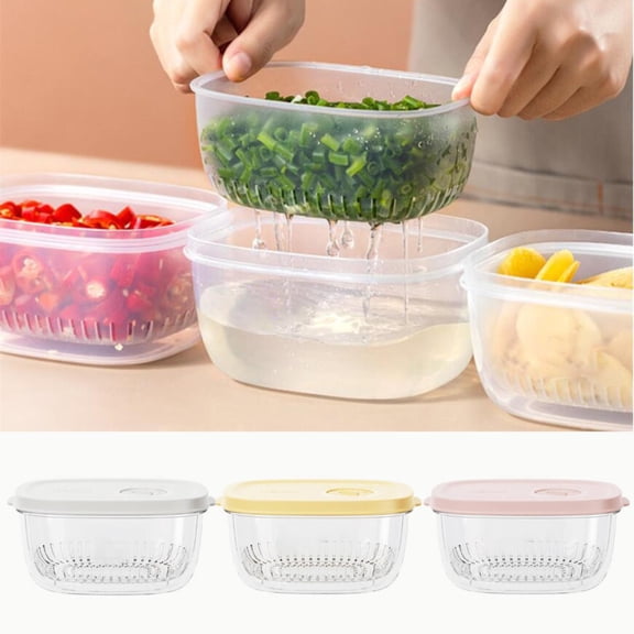 MOQIN Food Storage Containers with Lids Airtight, Scallion Preservation Box Fridge Fresh-Keeping Container, Draining Portable Divided Fruit Storage Container Storage Basket