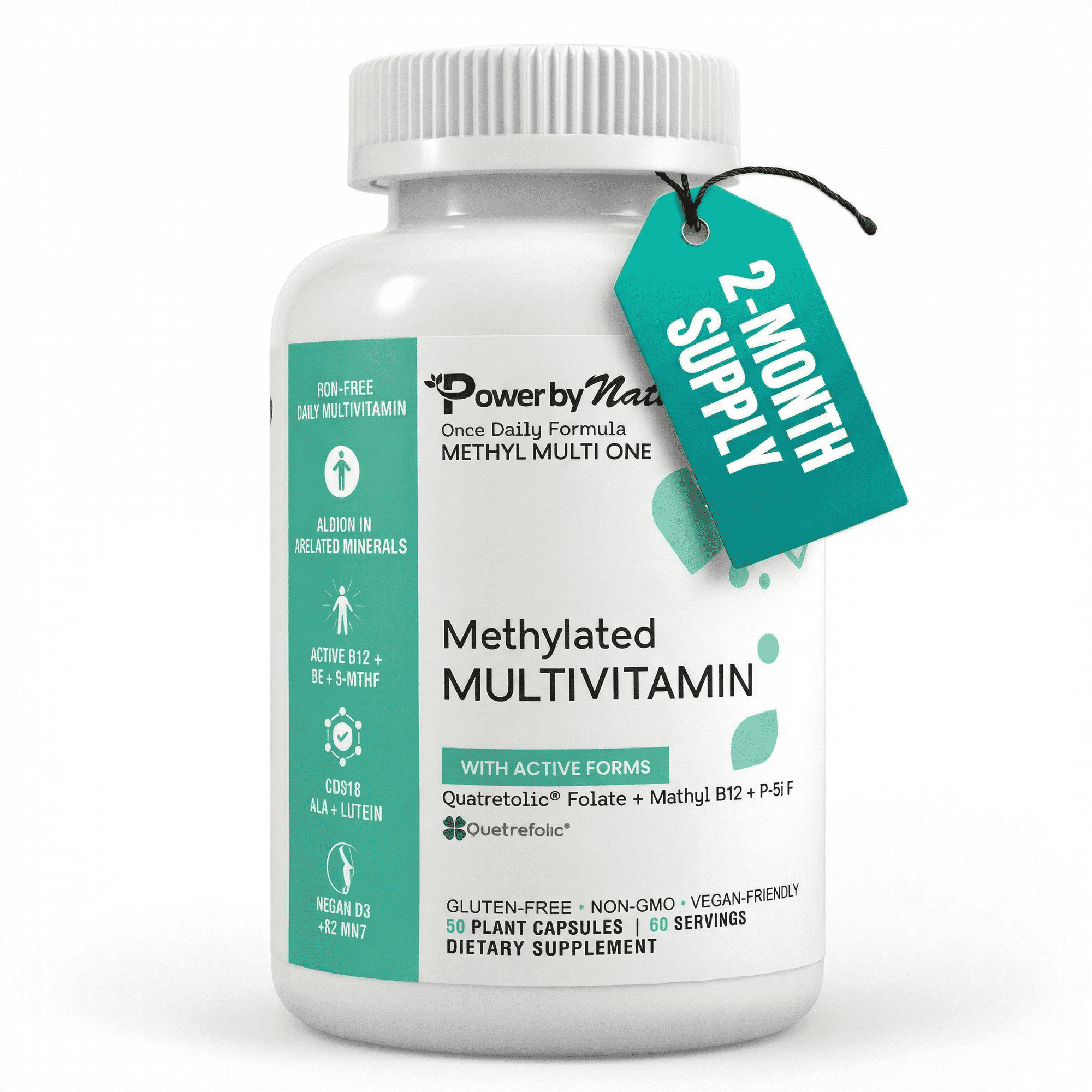 Methyl Multi One: Vegan Methylated Multivitamin for Men & Women With Methylfolate, Acive B12, B6, Zinc, Iron-Free, 60 Capsules, Once Daily for 60 Day Supply