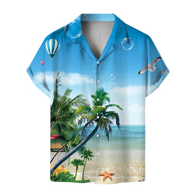 Camisas Vaqueras Para Hombre Manga Corta Camisa de vestir de manga corta hawaiana con estampado floral suelto para hombre (Sky Blue, 3XL)