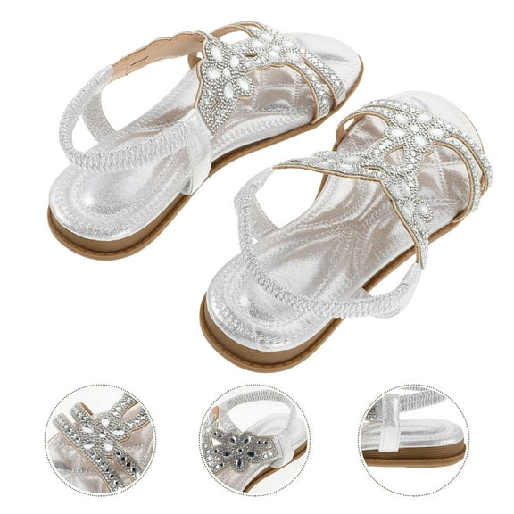 DRAFIDEEP 1 Pair Sparkly Rhinestone Sandals for Women in Silver Comfortable Flat Design